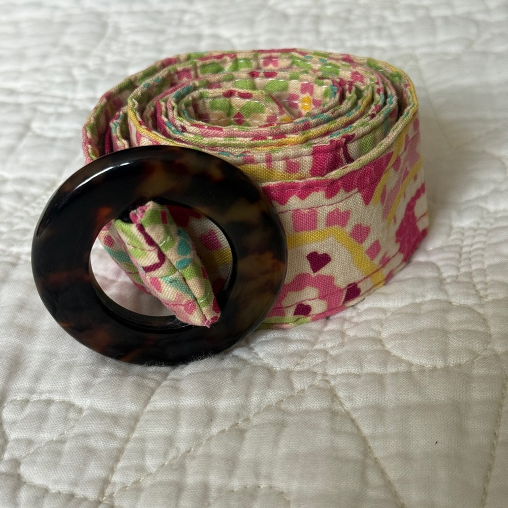 Vera Bradley Colorful Patterned Belt with Tortoise Shell Buckle
